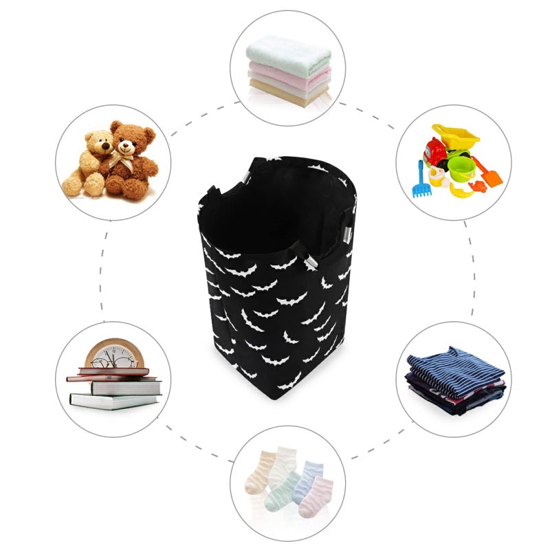 XUWU 50L Laundry Basket Halloween Bats Goth Foldable Laundry Hamper with Padded Handles Waterproof Durable Clothes Hamper Storage Basket for Clothes Organizer - Image 3